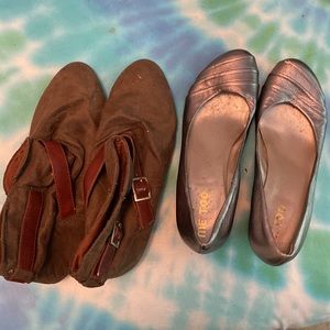 Brown Booties 10w, silver wedges size 10 bundle #55
